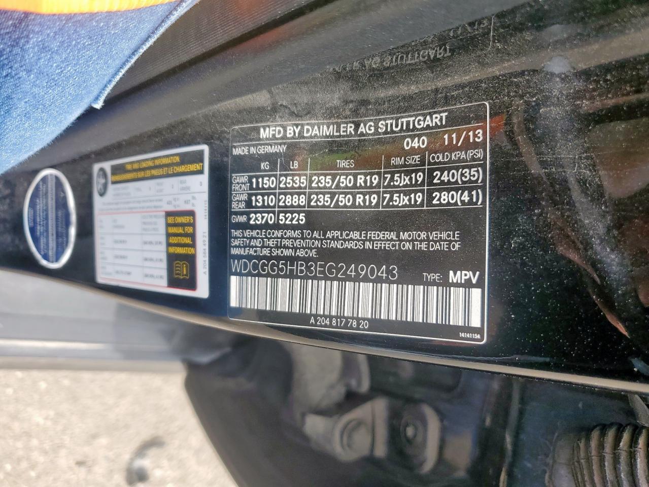 2014 Mercedes-Benz Glk 350 VIN: WDCGG5HB3EG249043 Lot: 62872975