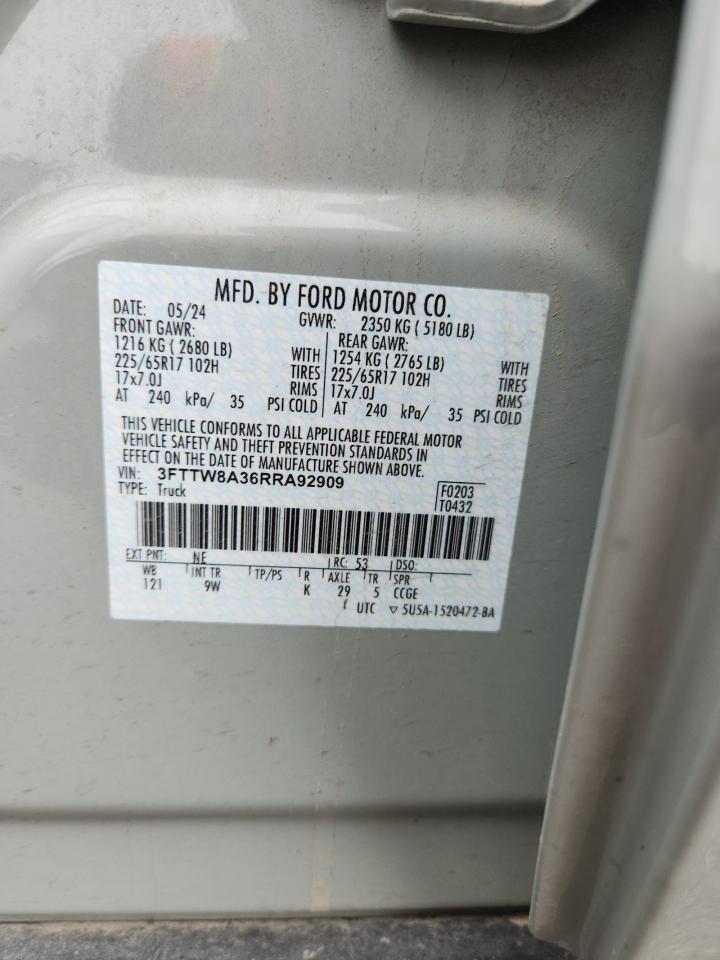 2024 Ford Maverick Xl VIN: 3FTTW8A36RRA92909 Lot: 60118595