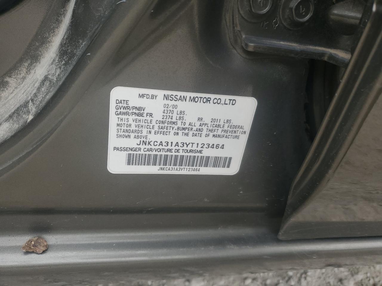2000 Infiniti I30 VIN: JNKCA31A3YT123464 Lot: 59937635