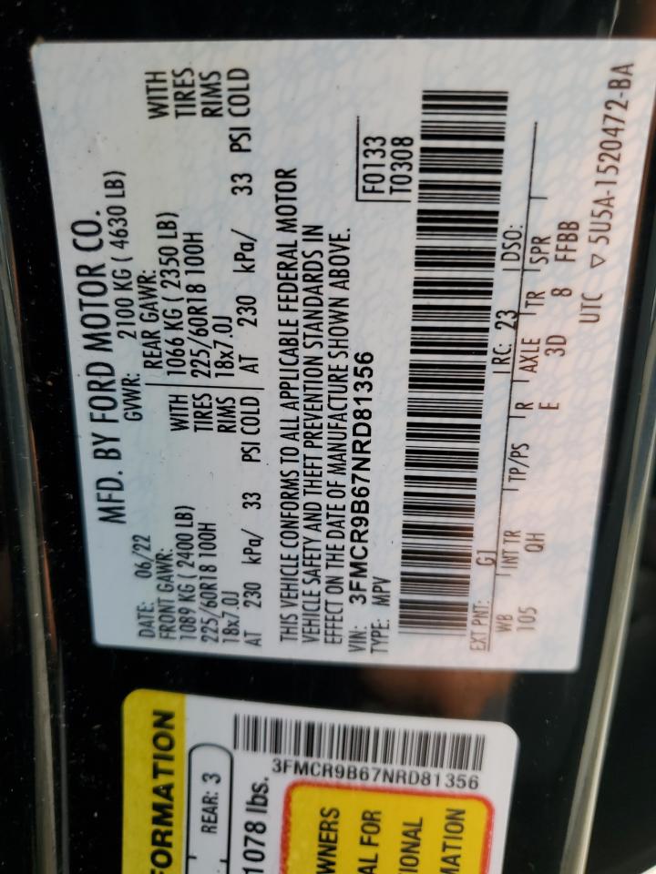 2022 Ford Bronco Sport Big Bend VIN: 3FMCR9B67NRD81356 Lot: 60622575