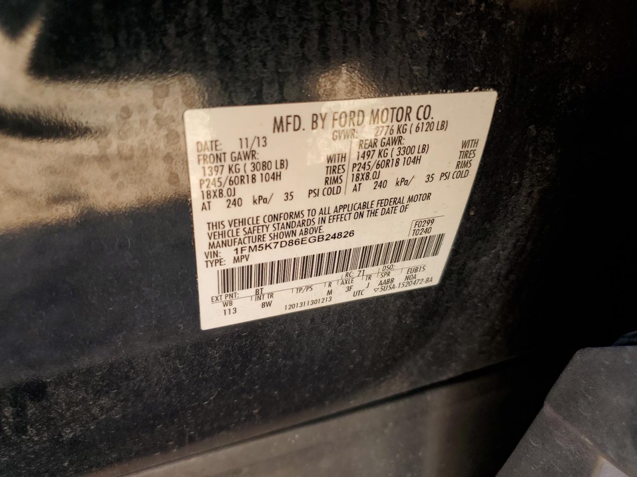 2014 Ford Explorer Xlt VIN: 1FM5K7D86EGB24826 Lot: 63112355