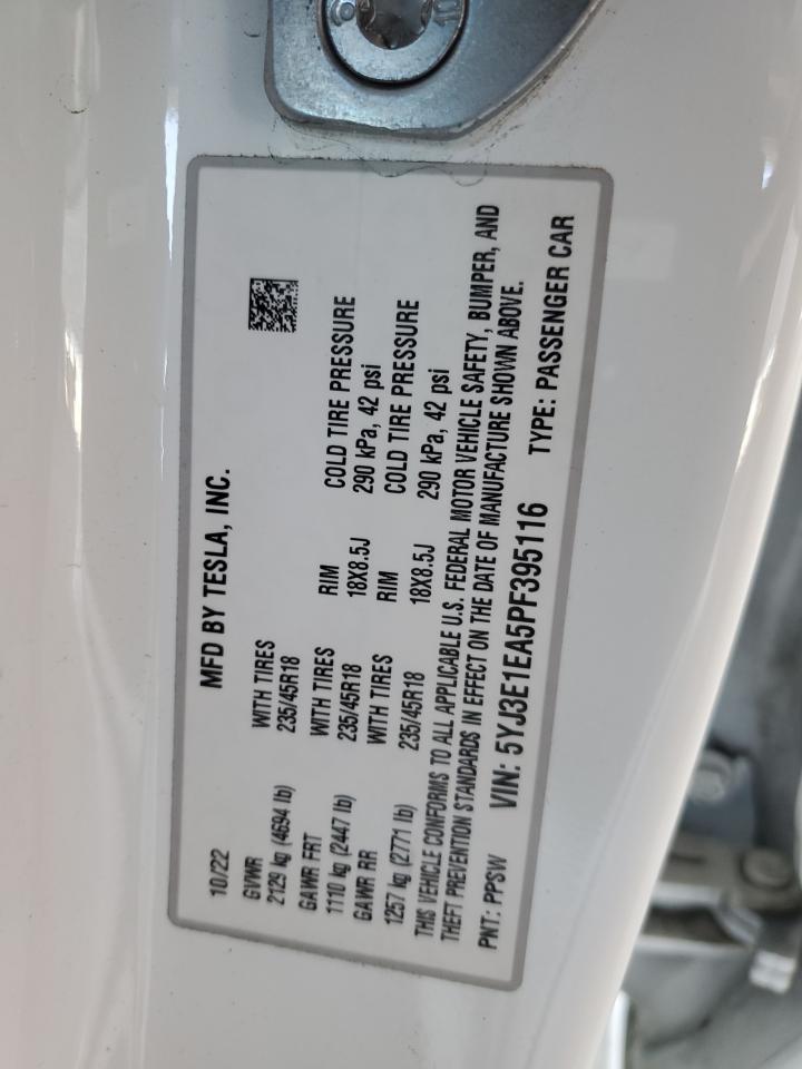 2023 Tesla Model 3 VIN: 5YJ3E1EA5PF395116 Lot: 62768205