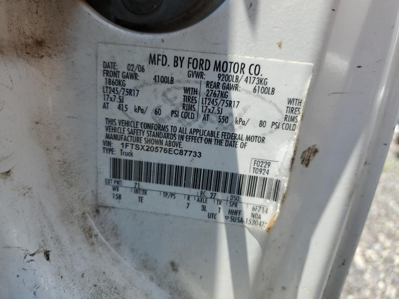 2006 Ford F250 Super Duty VIN: 1FTSX20576EC87733 Lot: 62748595