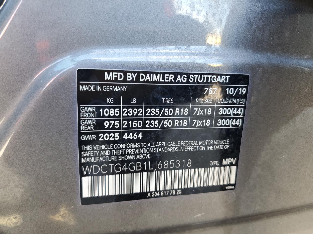 2020 Mercedes-Benz Gla 250 4Matic VIN: WDCTG4GB1LJ685318 Lot: 62468275
