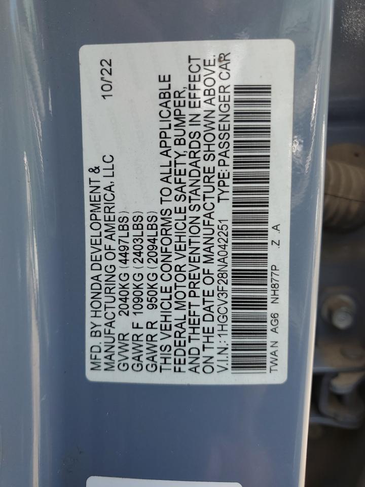 2022 Honda Accord Hybrid Sport VIN: 1HGCV3F28NA042251 Lot: 60148545