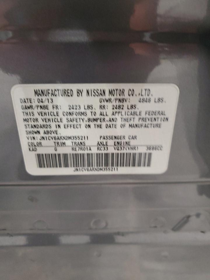 2013 Infiniti G37 VIN: JN1CV6ARXDM355211 Lot: 61743715