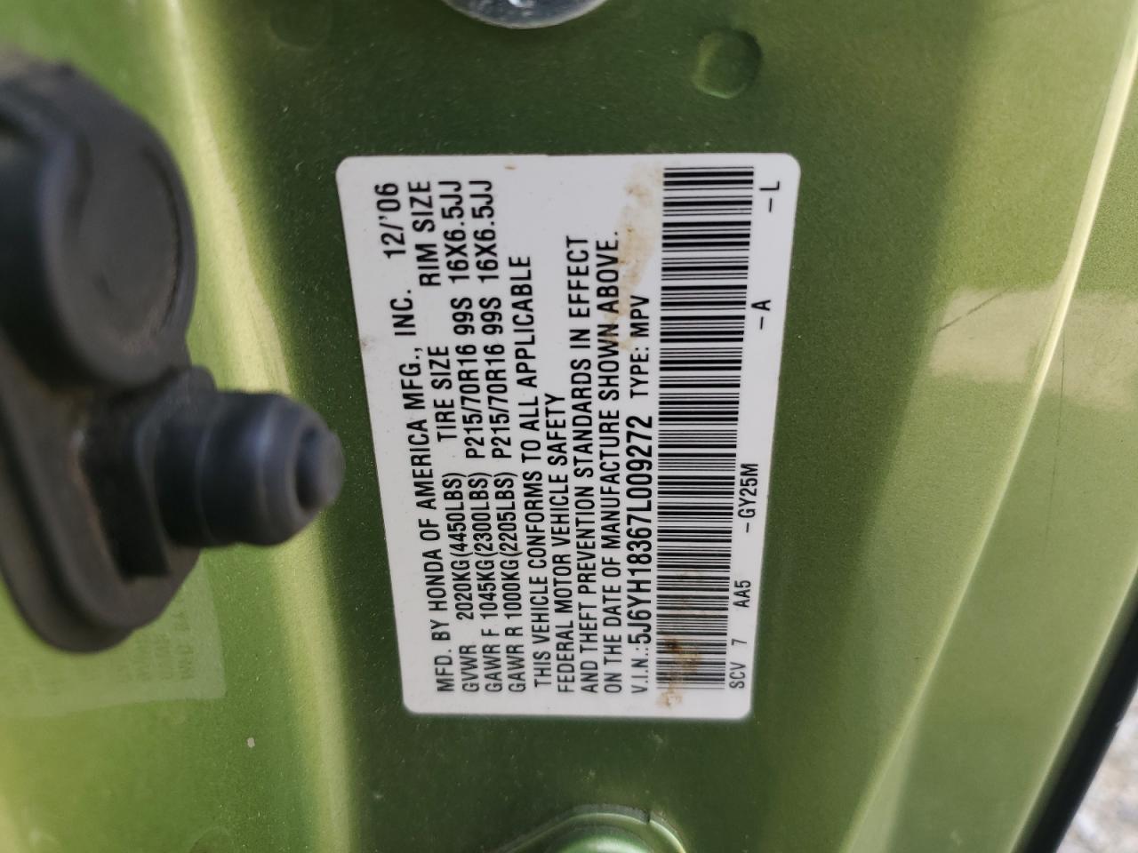 2007 Honda Element Lx VIN: 5J6YH18367L009272 Lot: 60463405