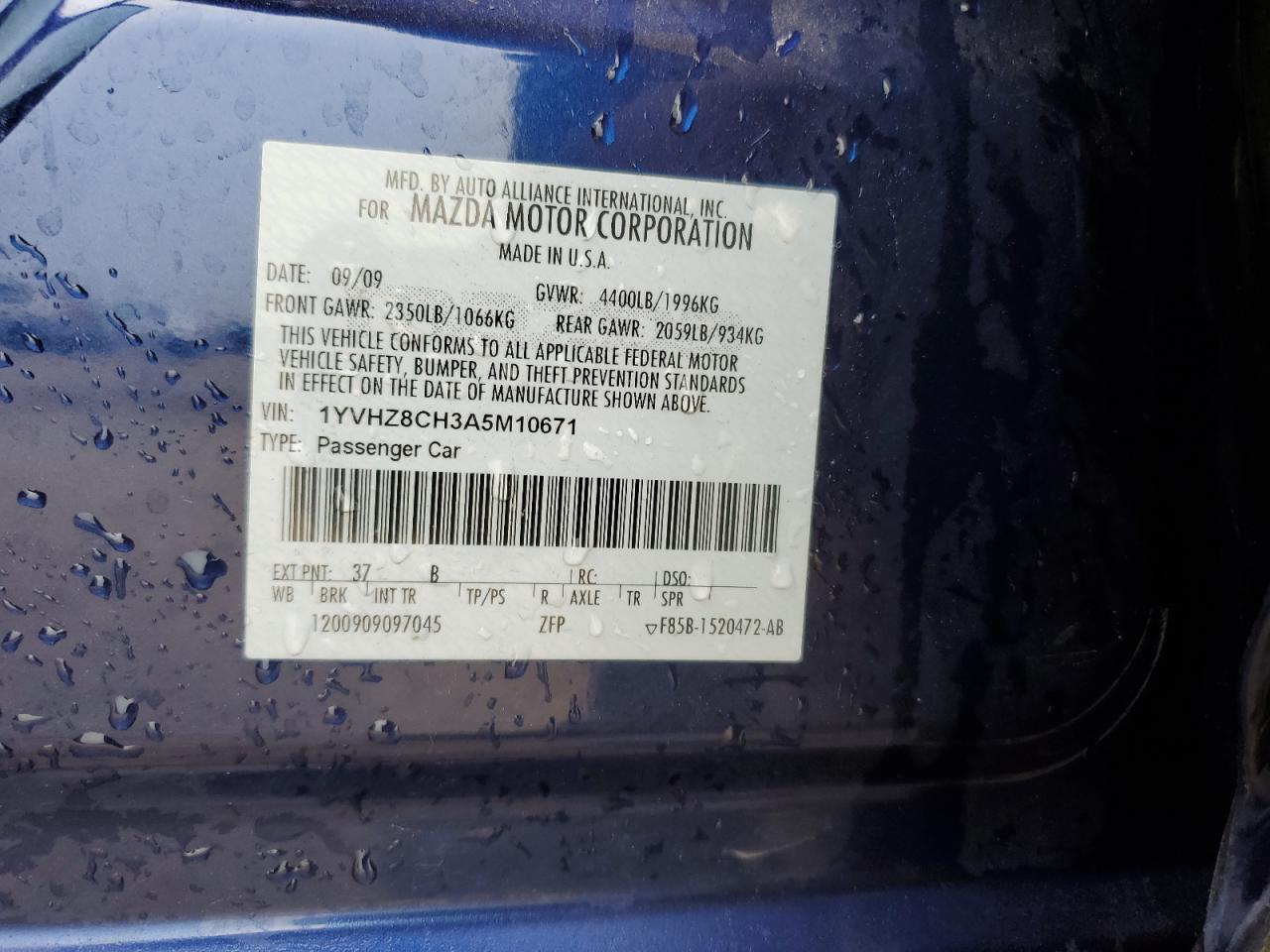 2010 Mazda 6 I VIN: 1YVHZ8CH3A5M10671 Lot: 60838905