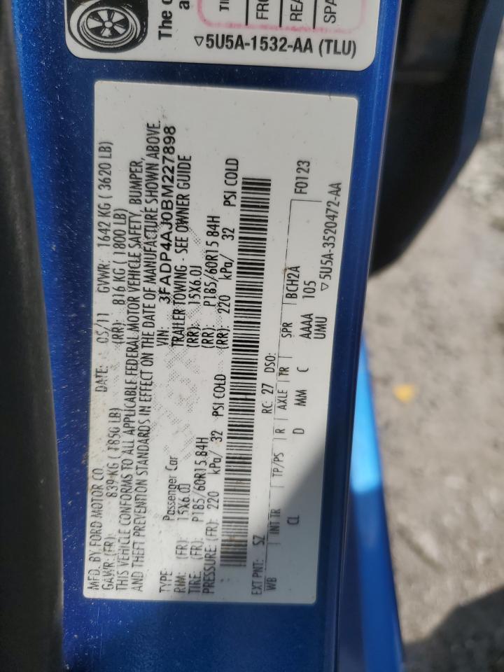 2011 Ford Fiesta S VIN: 3FADP4AJ0BM227898 Lot: 61448165