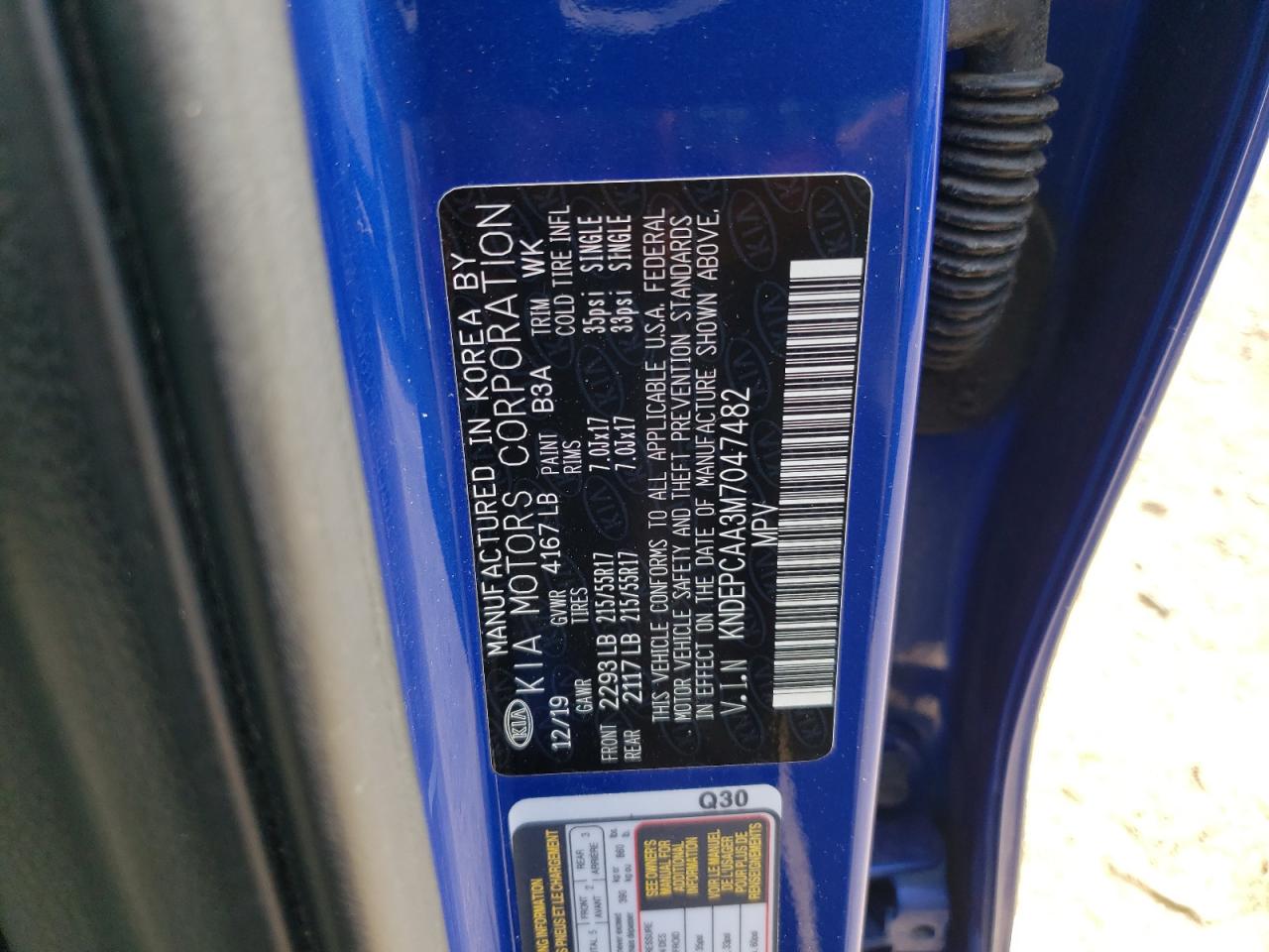 2021 Kia Seltos Lx VIN: KNDEPCAA3M7047482 Lot: 62910485