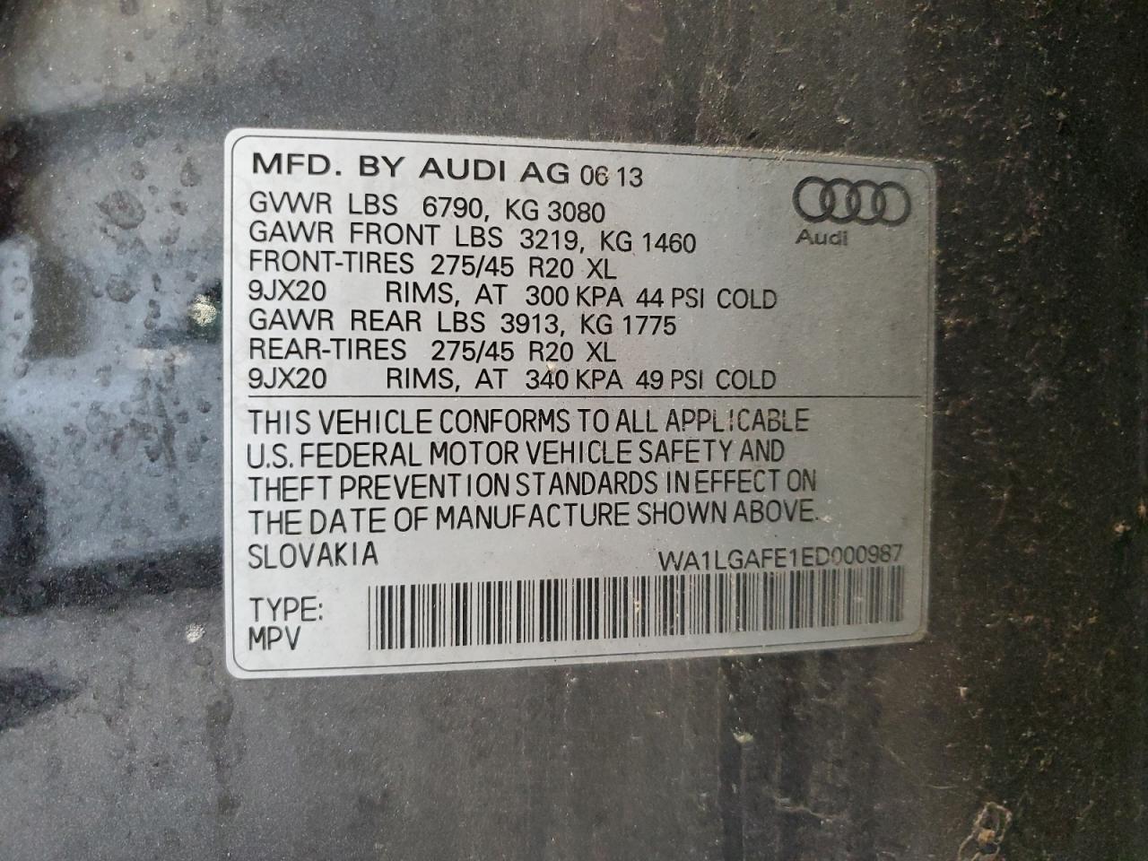 2014 Audi Q7 Premium Plus VIN: WA1LGAFE1ED000987 Lot: 61852995