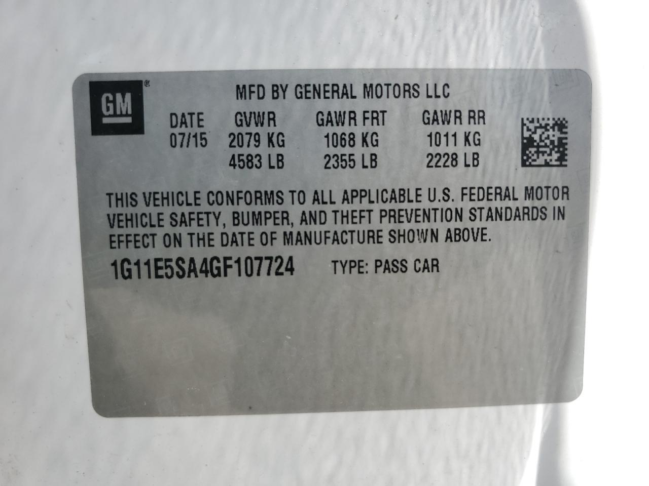 1G11E5SA4GF107724 CHEVROLET MALIBU 2016
