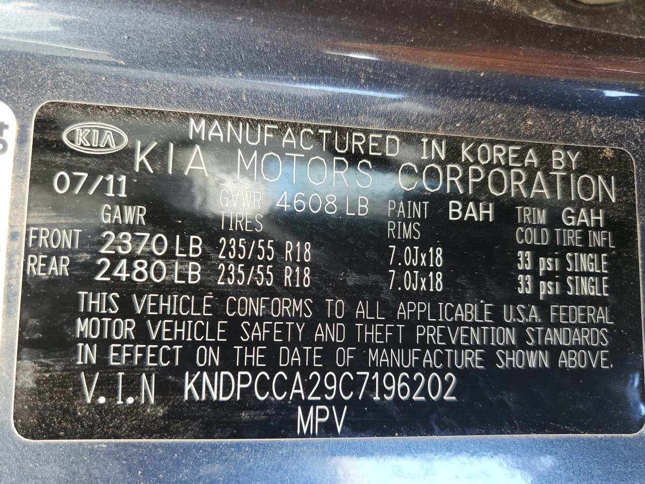 2012 Kia Sportage Ex VIN: KNDPCCA29C7196202 Lot: 62563815
