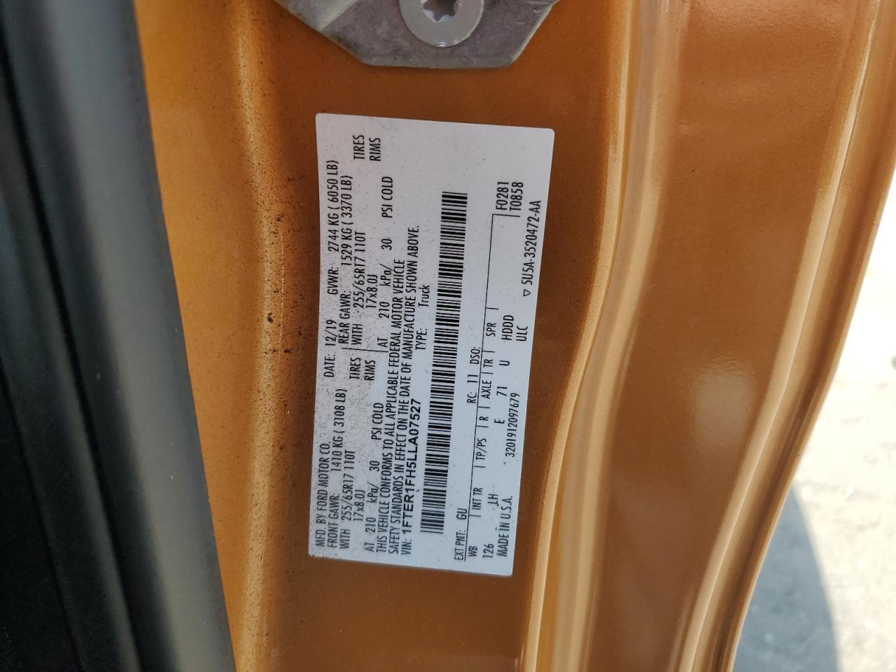 2020 Ford Ranger Xl VIN: 1FTER1FH5LLA07527 Lot: 60840635
