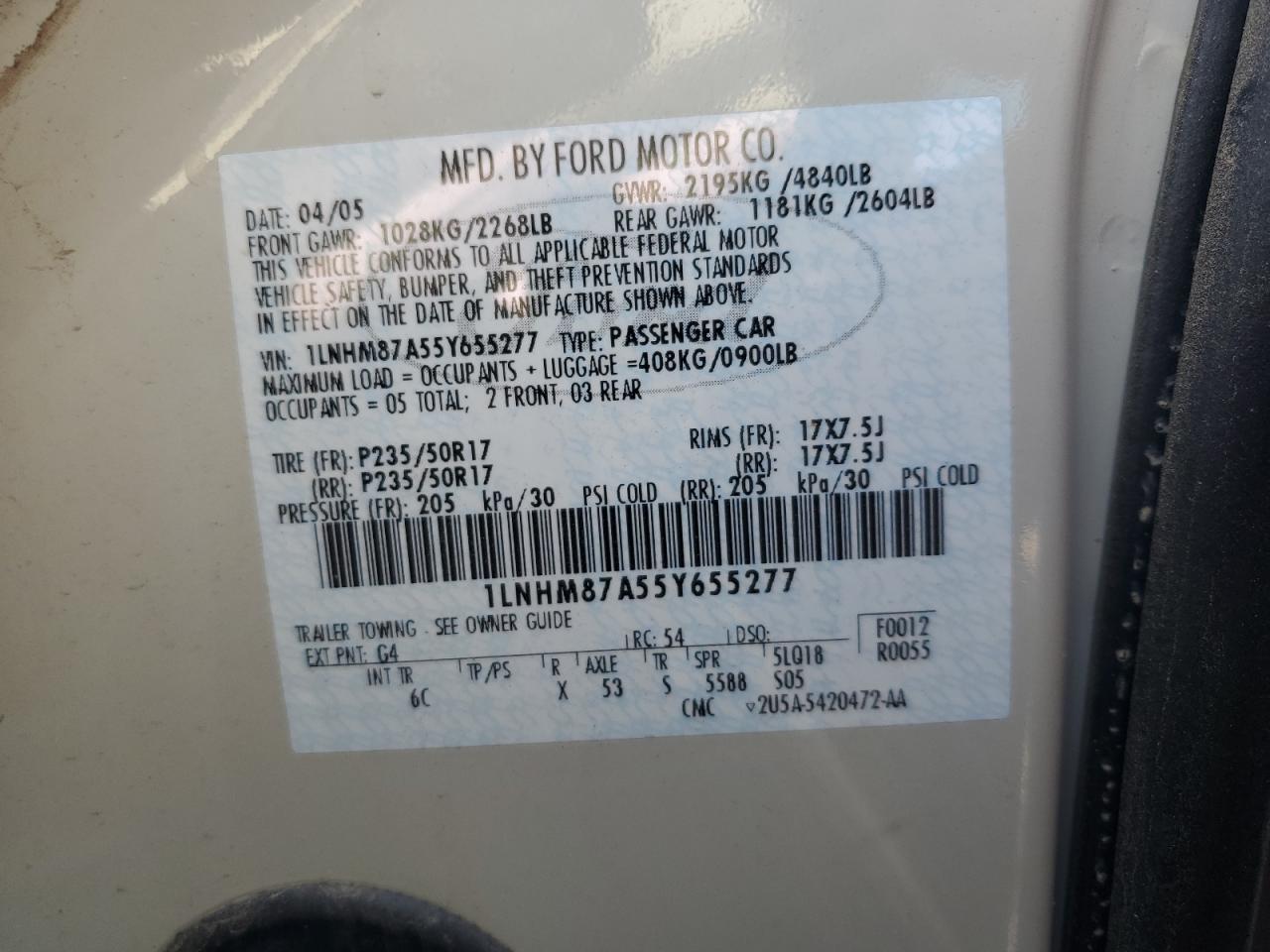 2005 Lincoln Ls VIN: 1LNHM87A55Y655277 Lot: 59861155