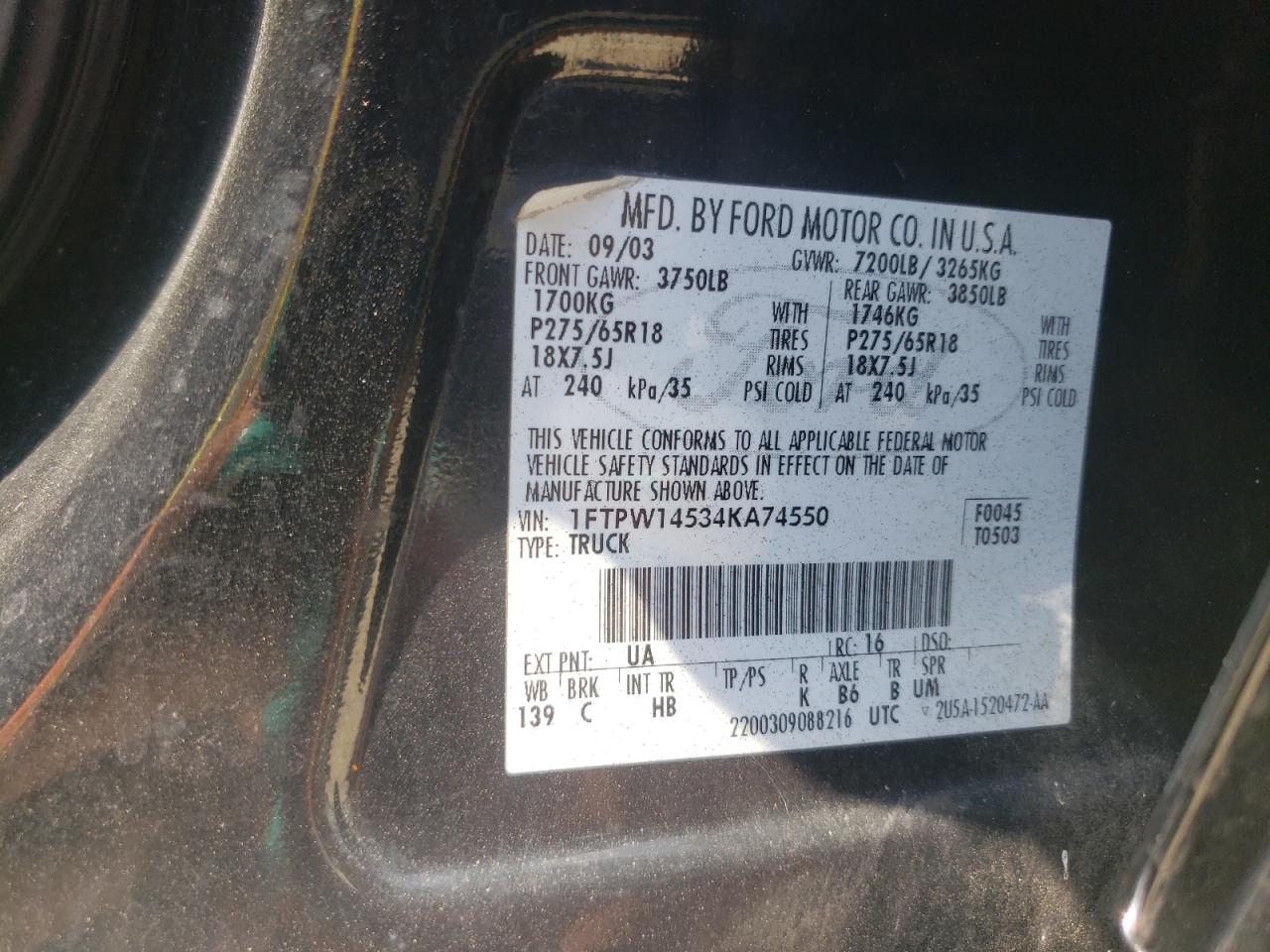 FORD F-150 2004 VIN 1FTPW14534KA74550 zdjęcie 12