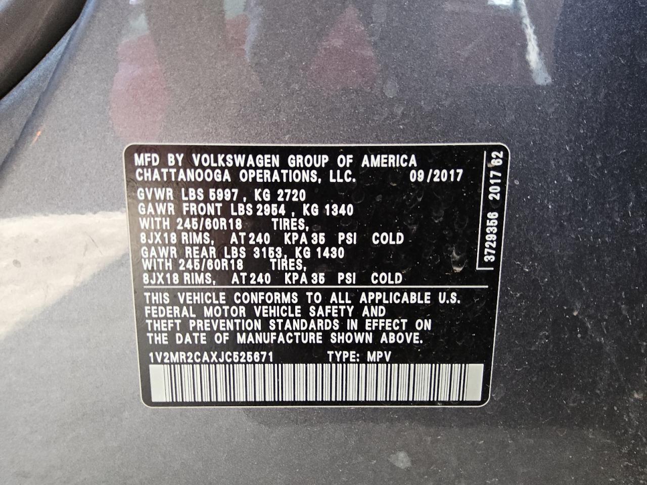 2018 Volkswagen Atlas Sel VIN: 1V2MR2CAXJC525671 Lot: 62485185