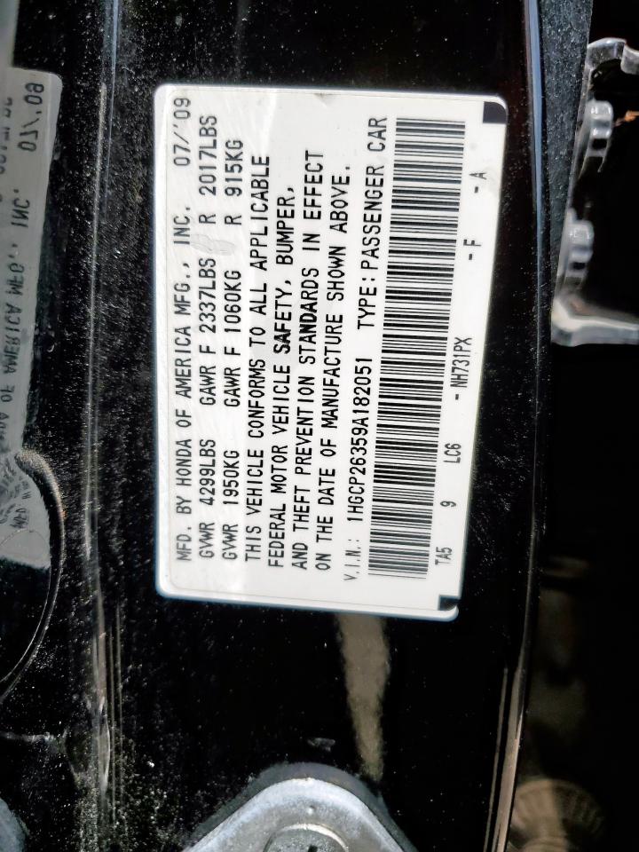 2009 Honda Accord Lx VIN: 1HGCP26359A182051 Lot: 59720665
