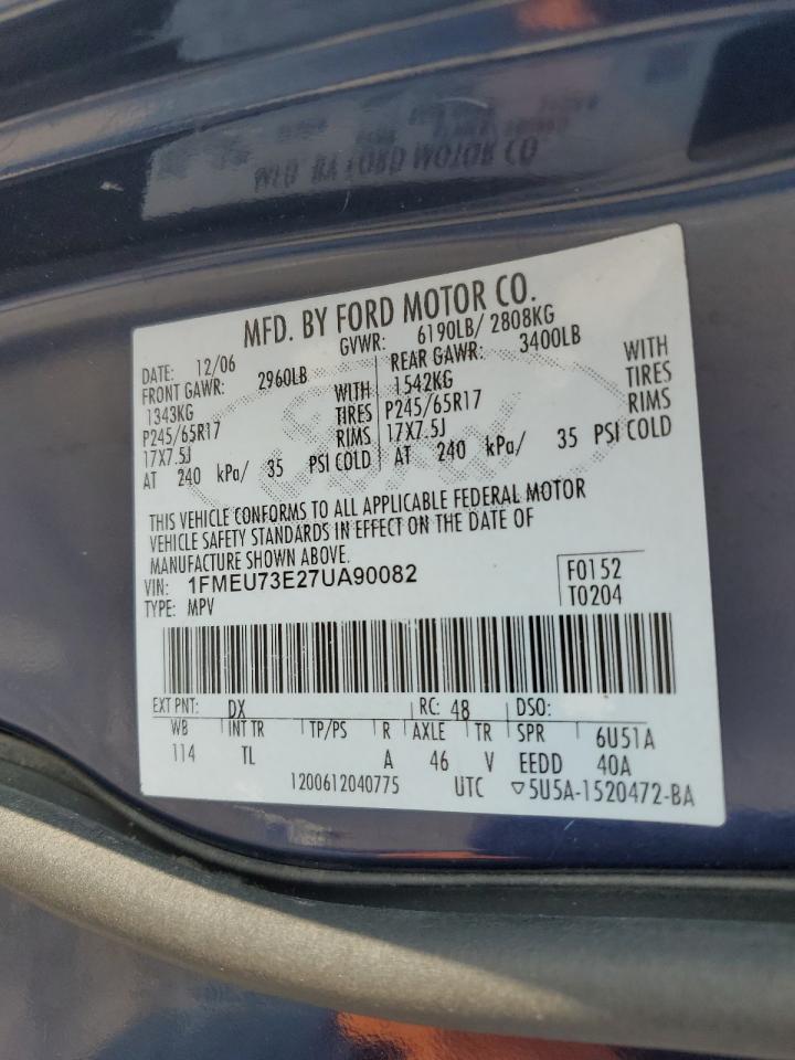 2007 Ford Explorer Xlt VIN: 1FMEU73E27UA90082 Lot: 57799815