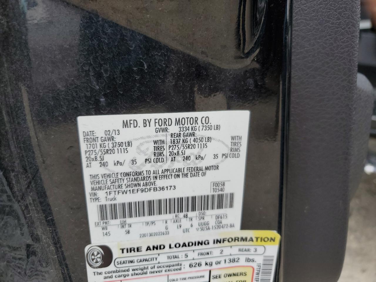 2013 Ford F150 Supercrew VIN: 1FTFW1EF9DFB36173 Lot: 62941645