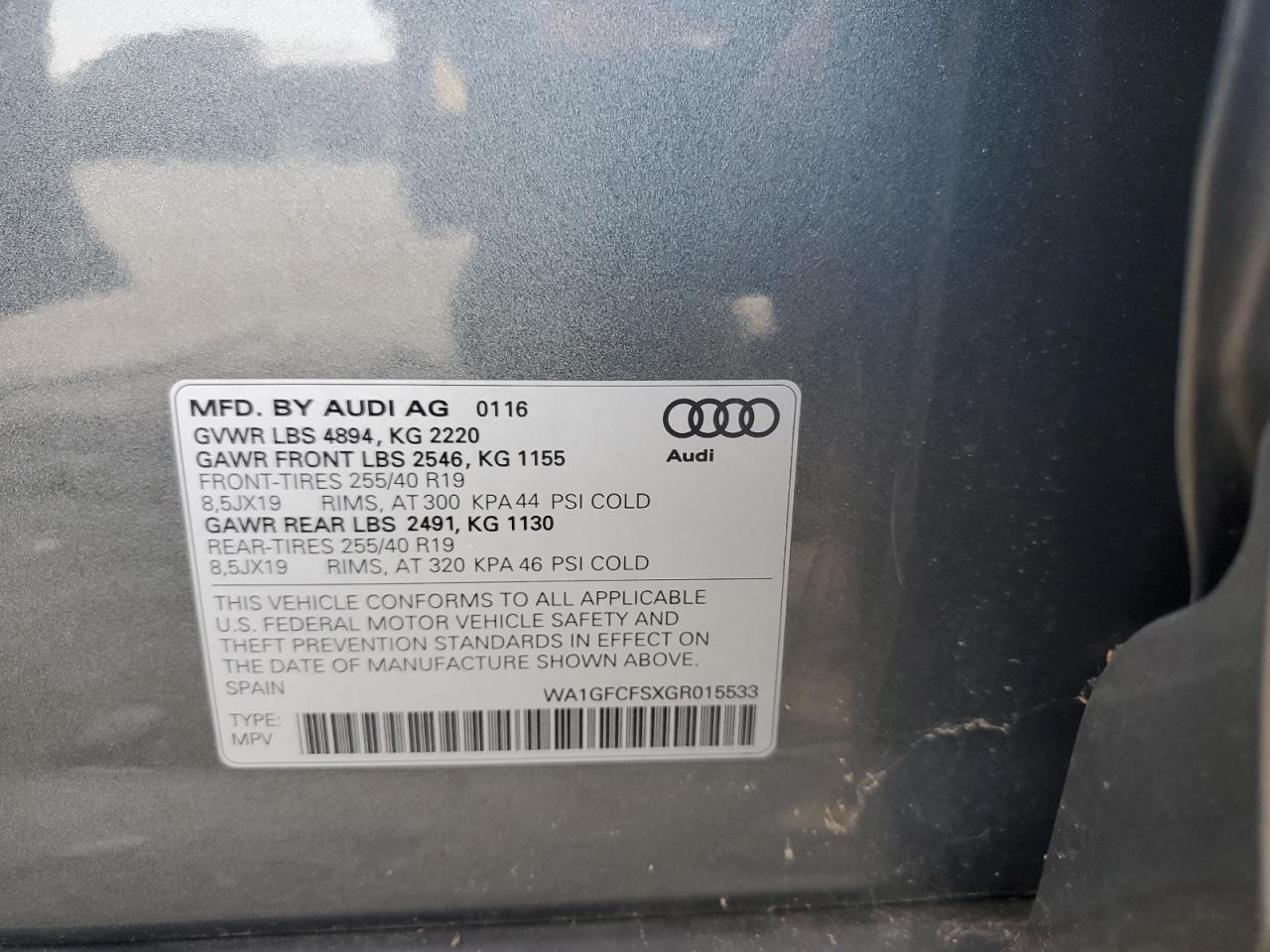 2016 Audi Q3 Prestige VIN: WA1GFCFSXGR015533 Lot: 62423715