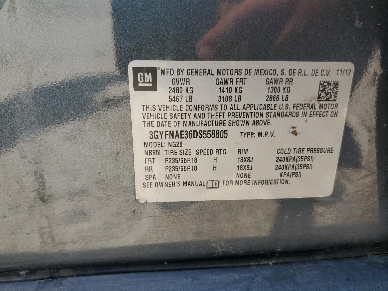 2013 Cadillac Srx VIN: 3GYFNAE36DS558805 Lot: 69027345