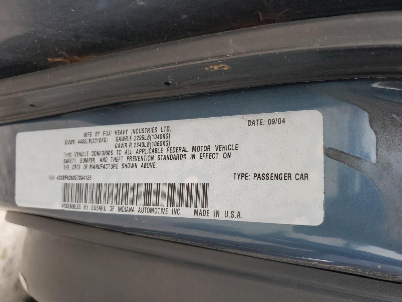 2005 Subaru Legacy 2.5I Limited VIN: 4S3BP626357334188 Lot: 58413675