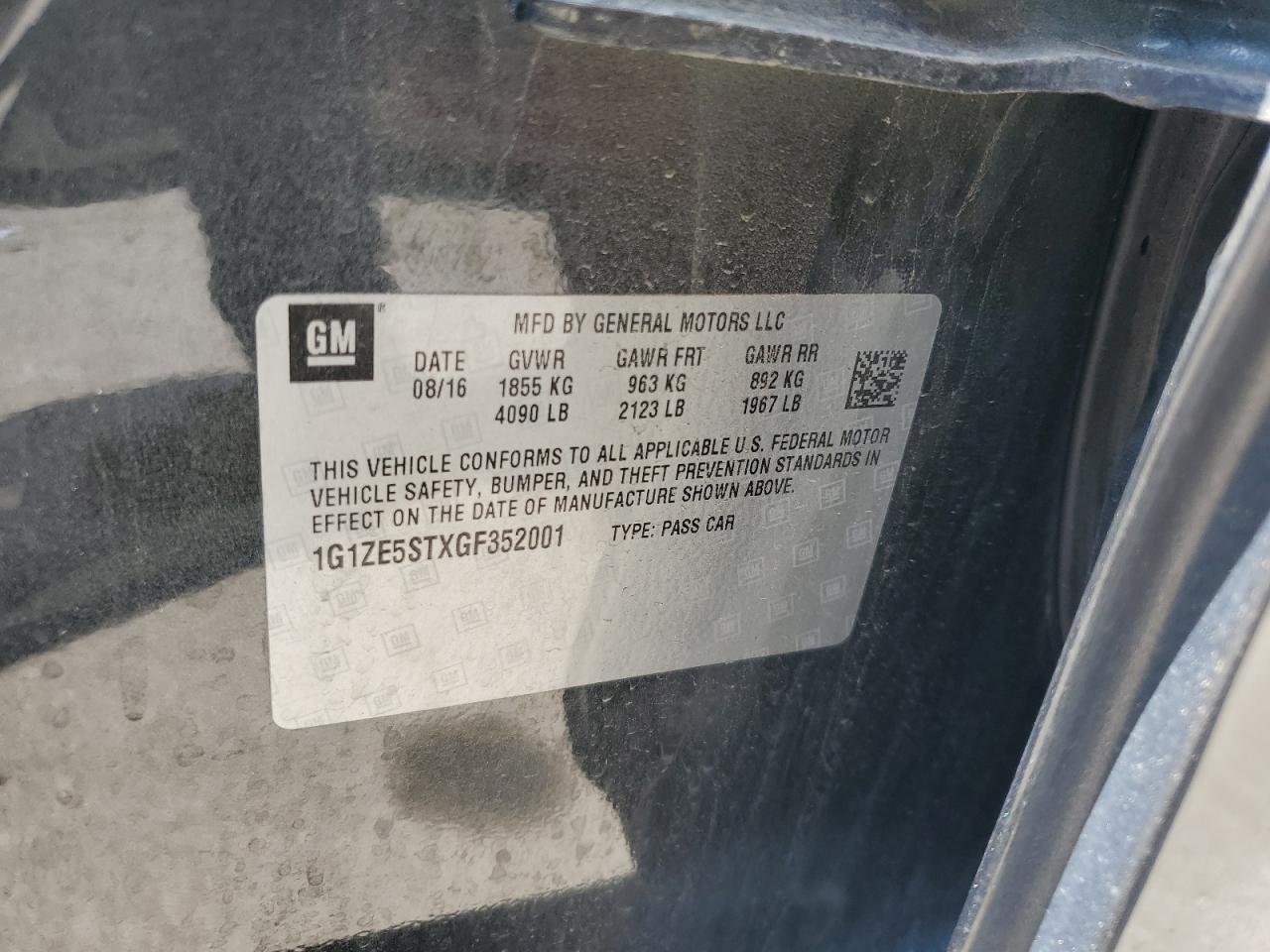 1G1ZE5STXGF352001 CHEVROLET MALIBU 2016