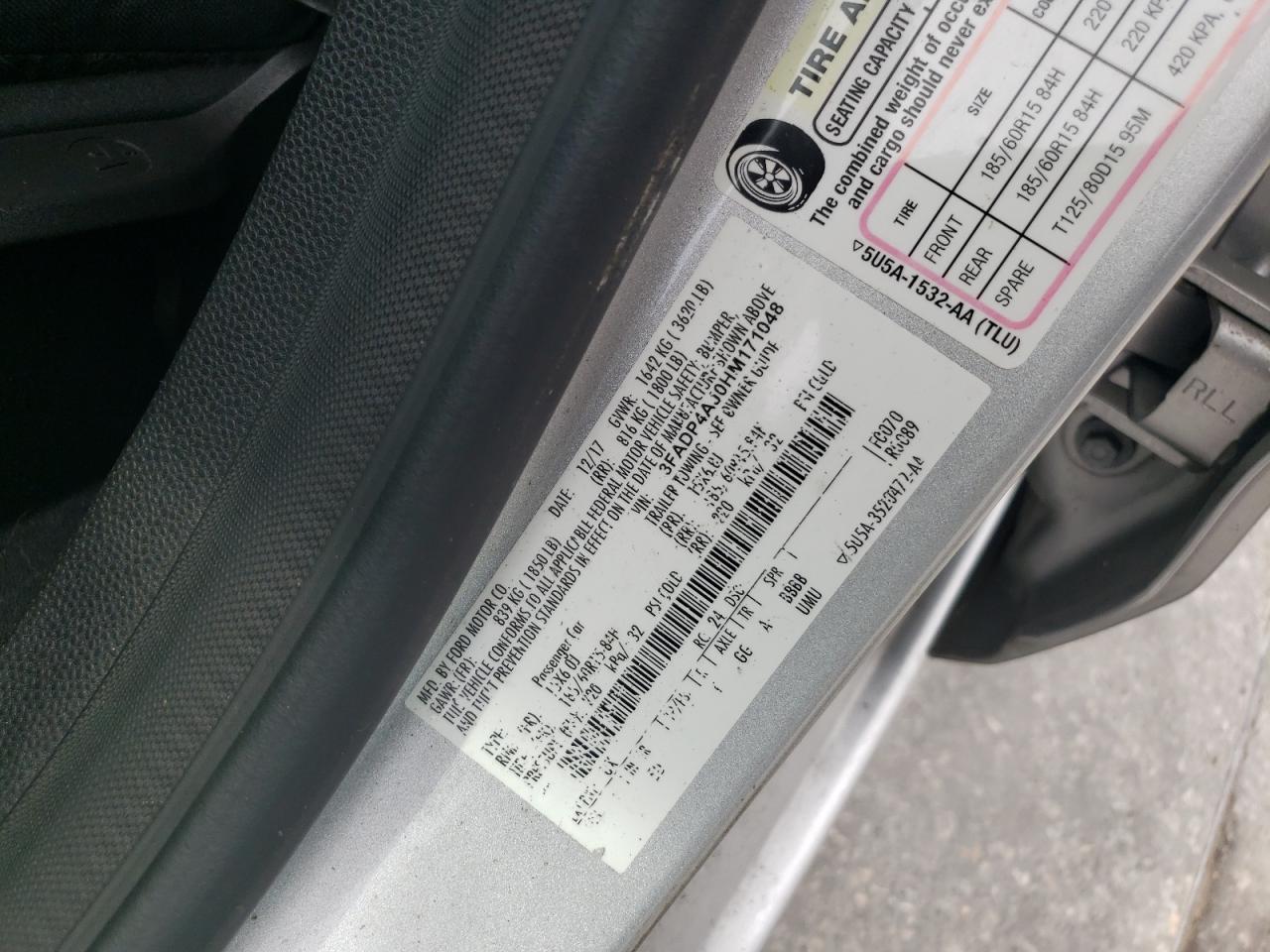 2017 Ford Fiesta S VIN: 3FADP4AJ0HM171048 Lot: 60654545