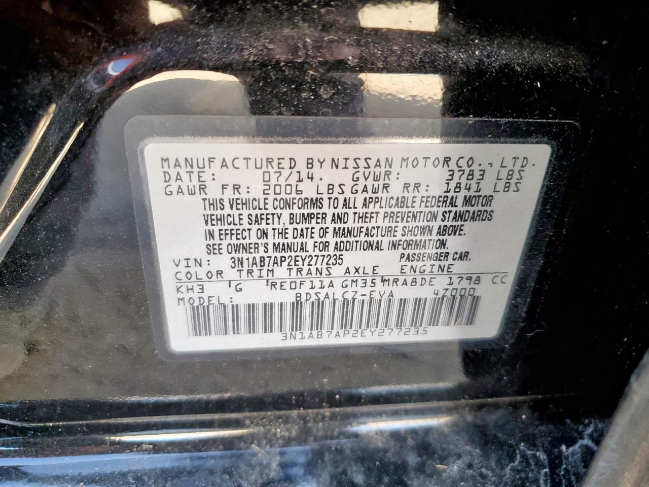 NISSAN SENTRA 2014 VIN 3N1AB7AP2EY277235 фото 12