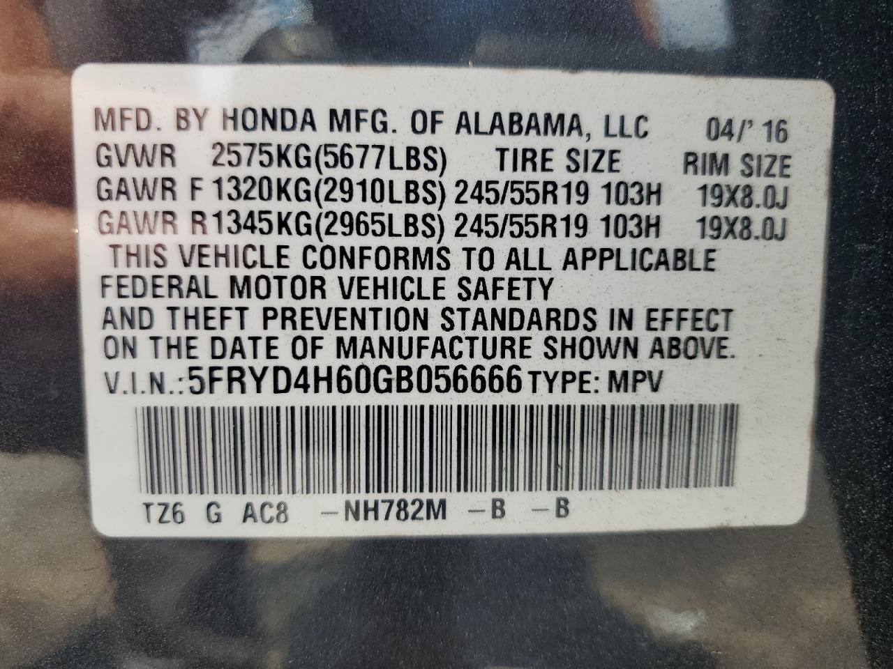 2016 Acura Mdx Technology VIN: 5FRYD4H60GB056666 Lot: 62701435