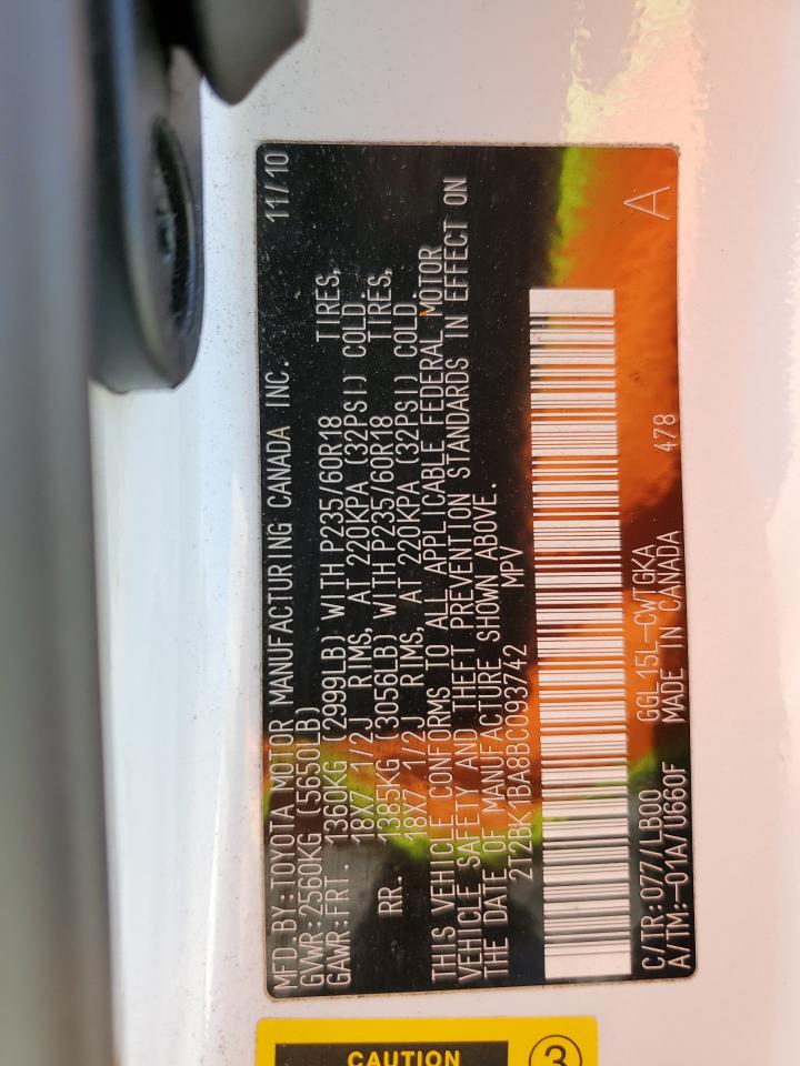 2011 Lexus Rx 350 VIN: 2T2BK1BA8BC093742 Lot: 60971155