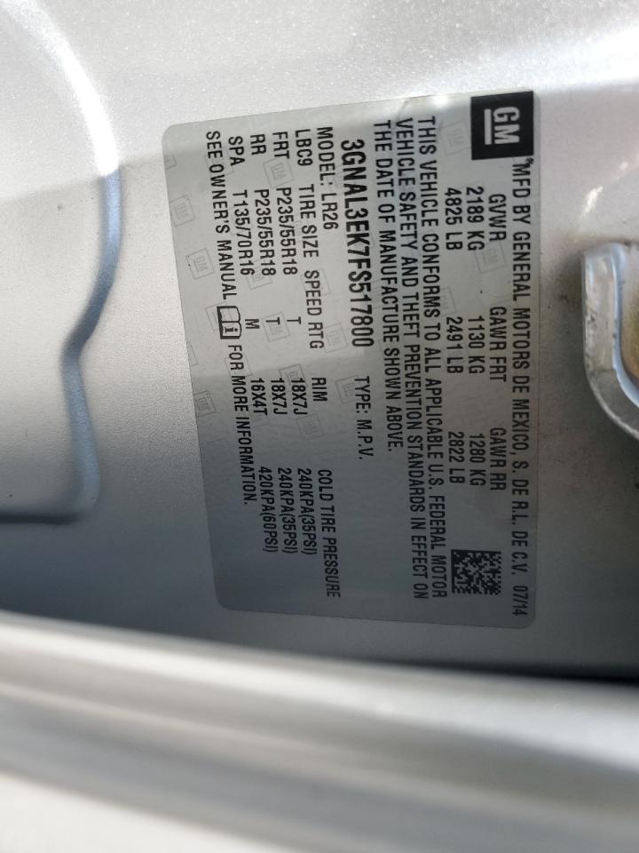 2015 Chevrolet Captiva Lt VIN: 3GNAL3EK7FS517800 Lot: 60931915