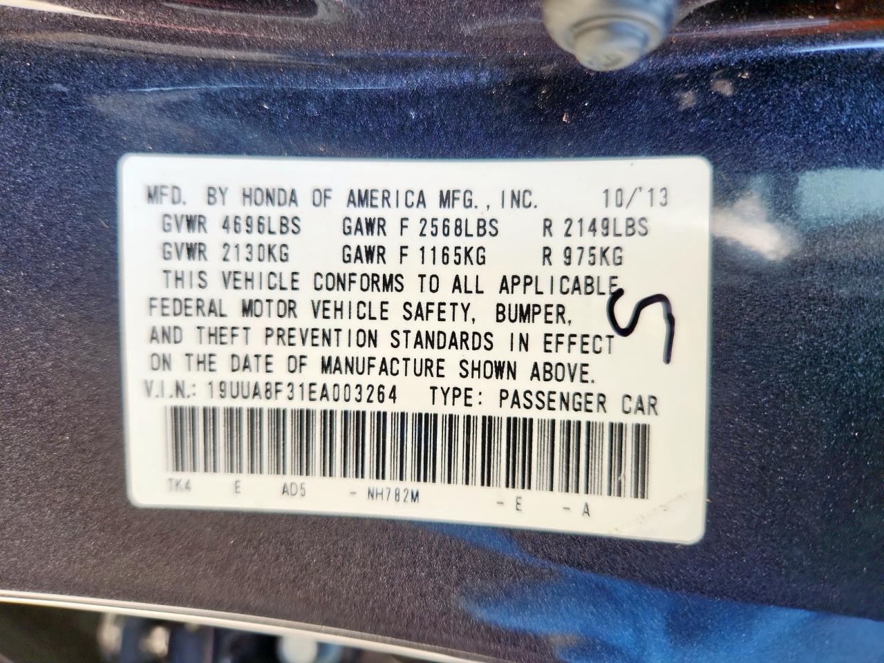 2014 Acura Tl Se VIN: 19UUA8F31EA003264 Lot: 61972895