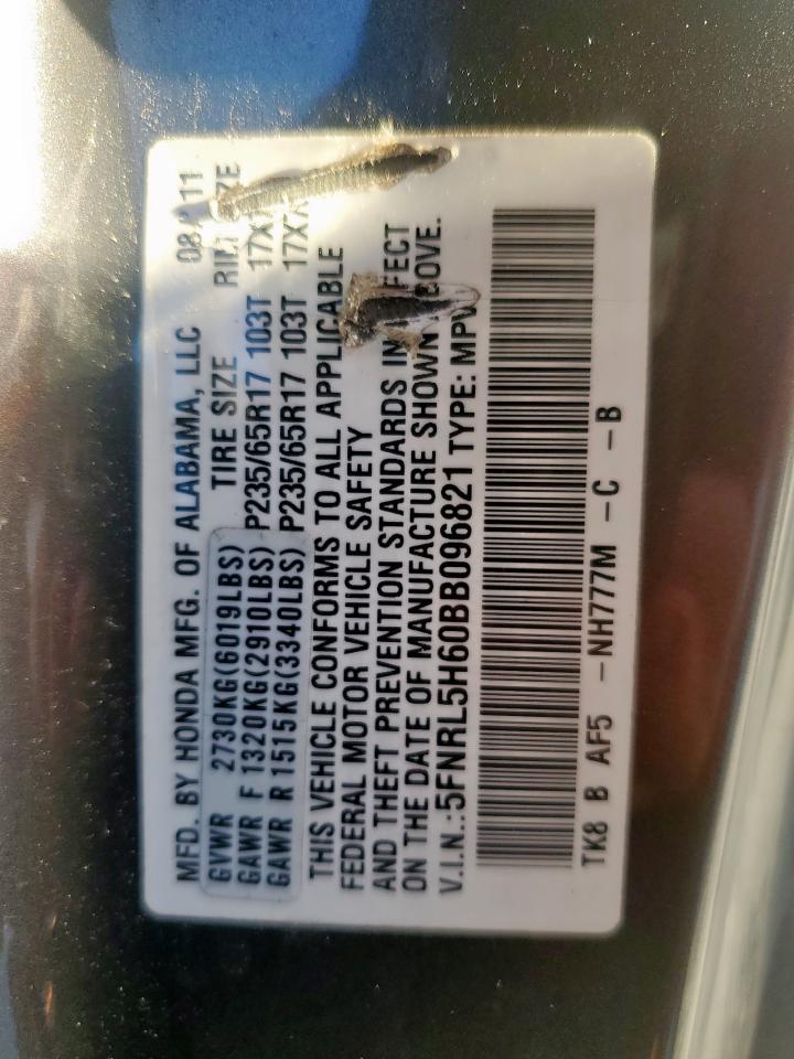 2011 Honda Odyssey Exl VIN: 5FNRL5H60BB096821 Lot: 62268845