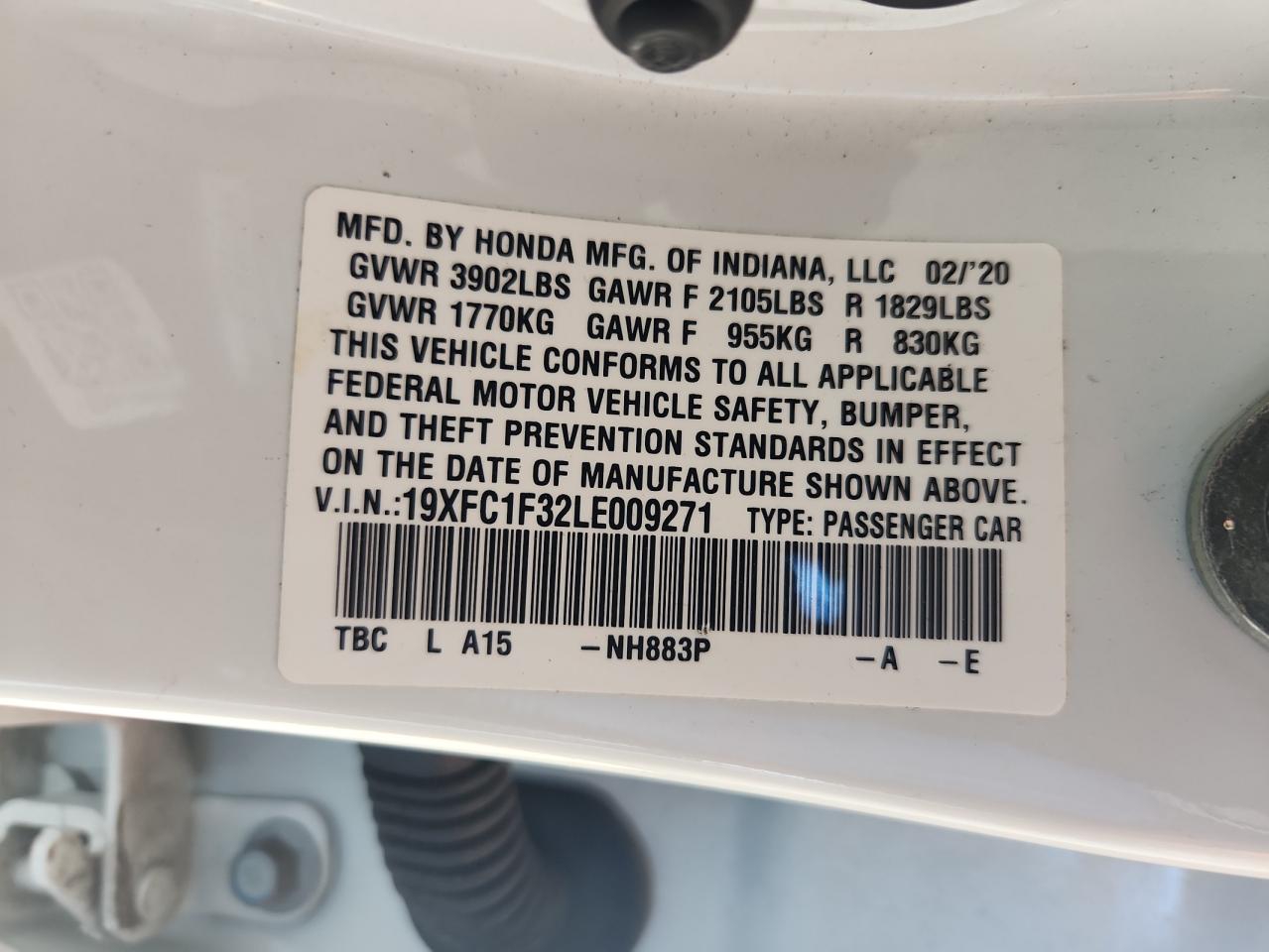 19XFC1F32LE009271 HONDA CIVIC 2020