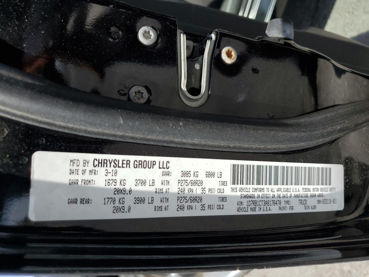 2010 Dodge Ram 1500 VIN: 1D7RB1CT3AS176470 Lot: 62214215
