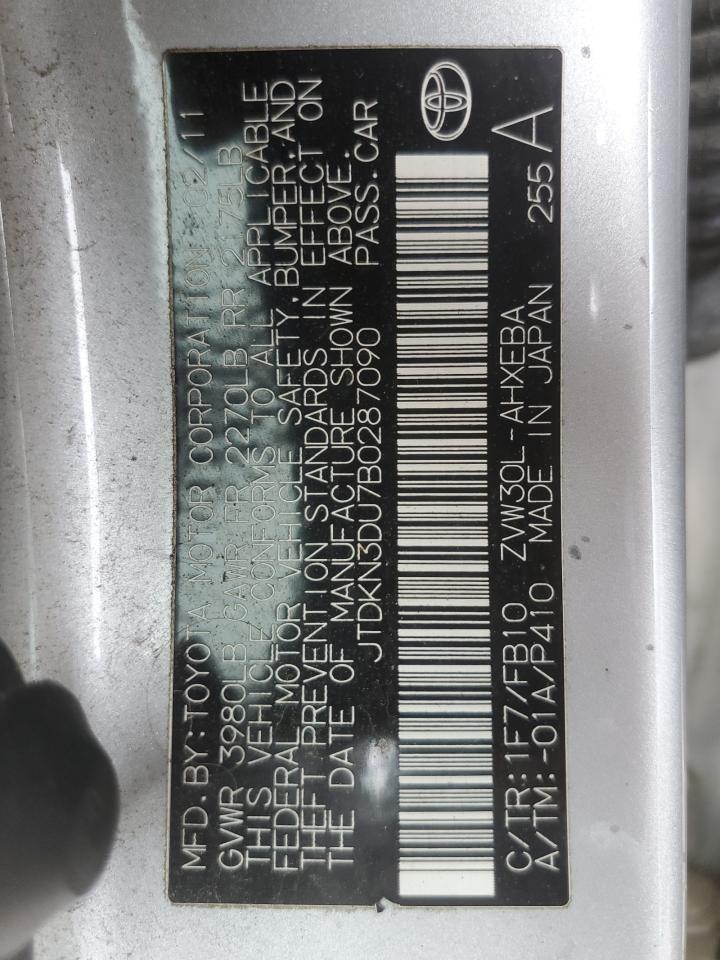 TOYOTA PRIUS 2011 VIN JTDKN3DU7B0287090 zdjęcie 12