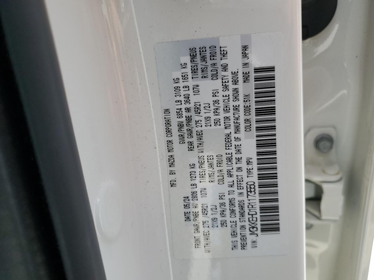 2024 Mazda Cx-90 Premium Plus VIN: JM3KKEHD1R1173550 Lot: 61663755
