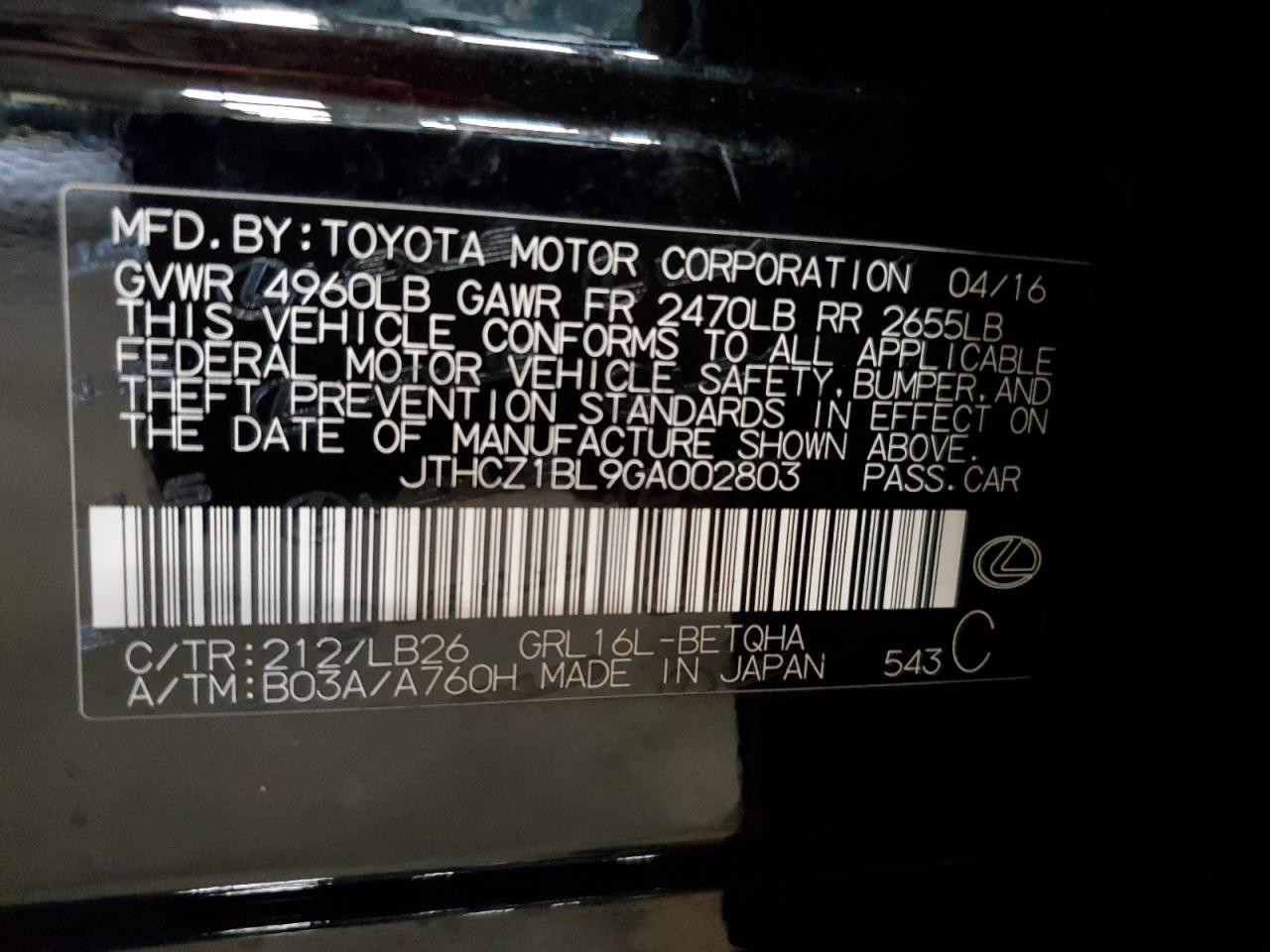 2016 Lexus Gs 350 VIN: JTHCZ1BL9GA002803 Lot: 61609845