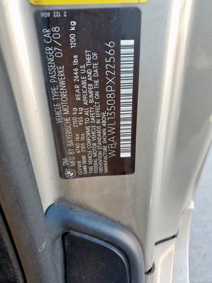 2008 BMW 328 I VIN: WBAWL13508PX22566 Lot: 62923595
