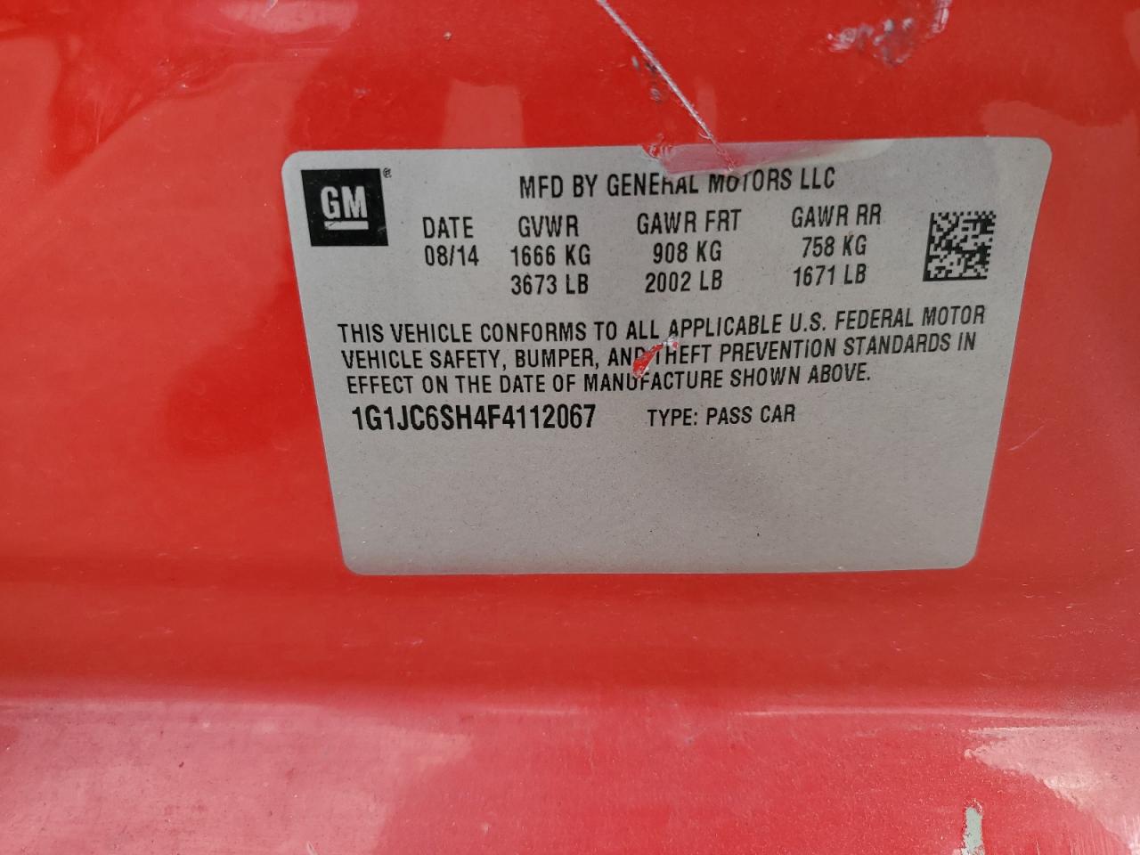 2015 Chevrolet Sonic Lt VIN: 1G1JC6SH4F4112067 Lot: 62722515