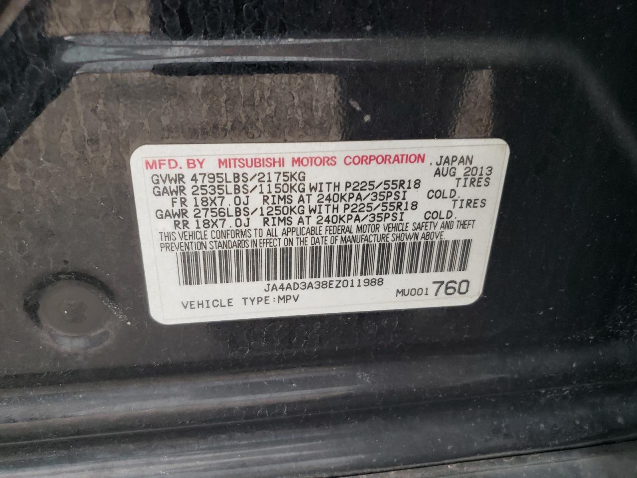 2014 Mitsubishi Outlander Se VIN: JA4AD3A38EZ011988 Lot: 61671735