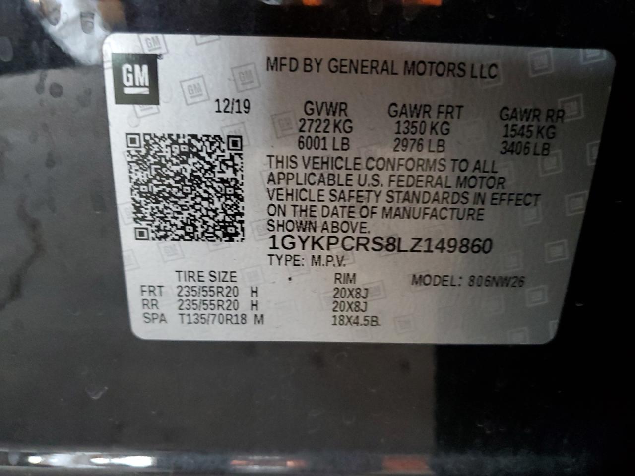 2020 Cadillac Xt6 Premium Luxury VIN: 1GYKPCRS8LZ149860 Lot: 61108985