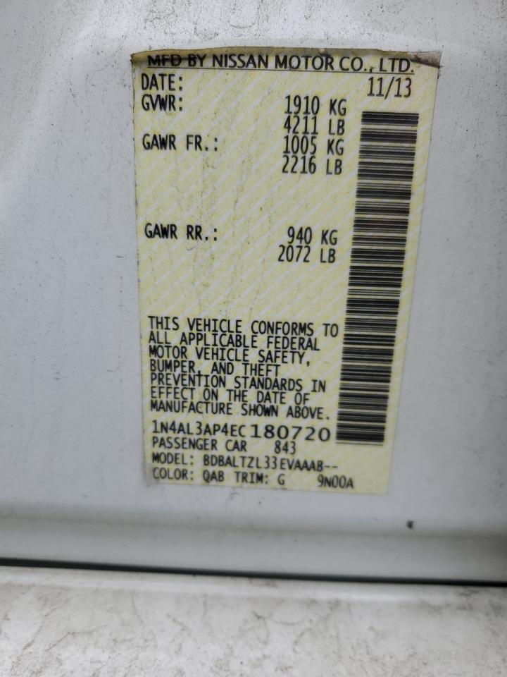 2014 Nissan Altima 2.5 VIN: 1N4AL3AP4EC180720 Lot: 60836145