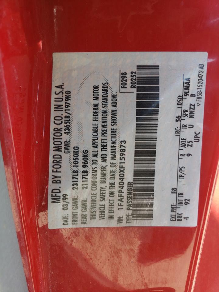 1999 Ford Mustang VIN: 1FAFP4040XF159873 Lot: 59218995