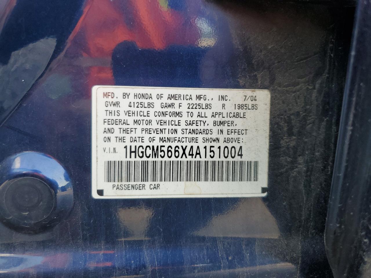 HONDA ACCORD 2004 VIN 1HGCM566X4A151004 фото 12
