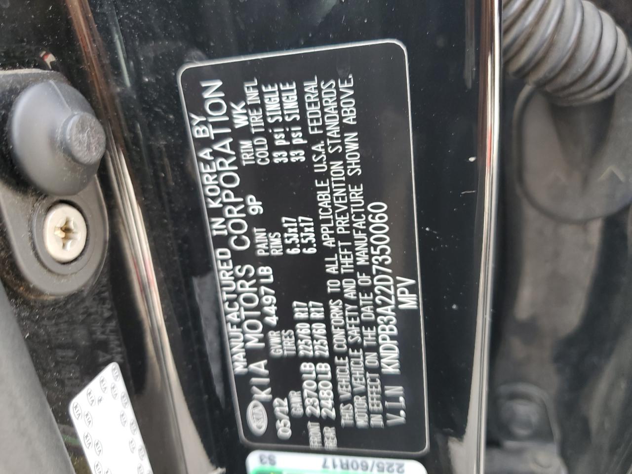 2013 Kia Sportage Base VIN: KNDPB3A22D7350060 Lot: 61192305