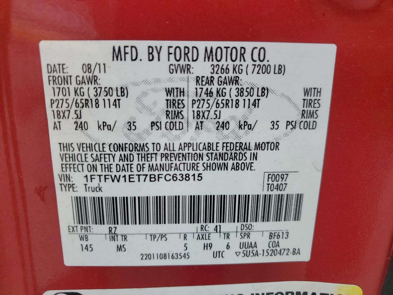 FORD F-150 2011 VIN 1FTFW1ET7BFC63815 фото 12