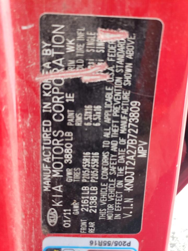 2011 Kia Soul + VIN: KNDJT2A27B7273809 Lot: 62750135